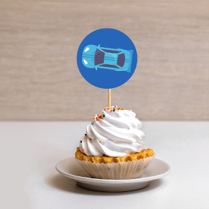 Sticker Rond Blue Racing Voiture Racetrack Baby Boy Dedication