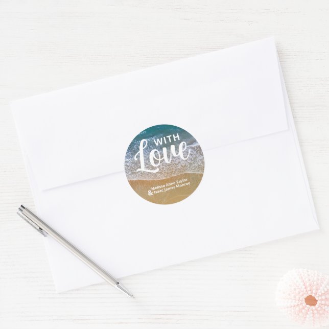 Sticker Rond Blue Sea Beach Wedding Favor (Enveloppe)
