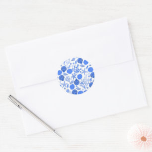 Sticker Rond Blue Seashells Plage Coloré Cute Custom
