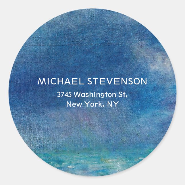 Sticker Rond Blue Sky Sea Abstrait Unique Chic Moderne Minimal (Devant)