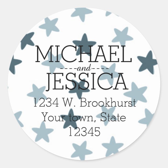Sticker Rond Blue Stars Adresse personnalisée (Devant)