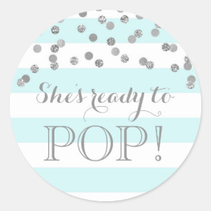 Sticker Rond Blue Stripes Argent Confetti Elle est prête à fair