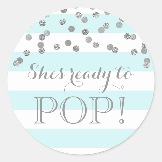 Sticker Rond Blue Stripes Argent Confetti Elle est prête à fair (Devant)