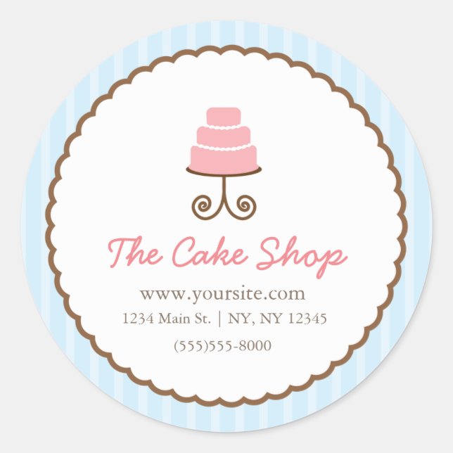 Sticker Rond Blue Stripes Blanc Brown boulangerie Sticking Étiq (Devant)