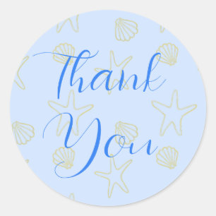Sticker Rond Blue Summer Sea Shell et Star Beach Wedding