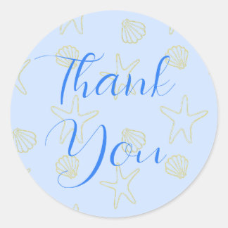 Sticker Rond Blue Summer Sea Shell et Star Beach Wedding