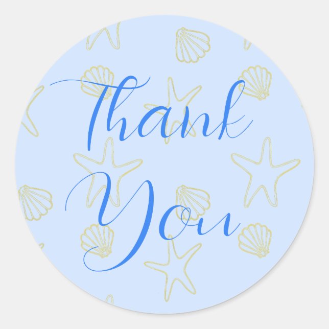 Sticker Rond Blue Summer Sea Shell et Star Beach Wedding (Devant)