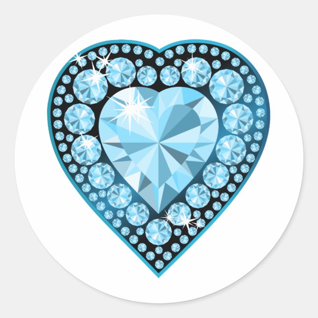 Sticker Rond Blue Topaz Gem Heart (Devant)