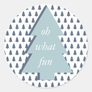 Sticker Rond Blue White Oh What Fun Christmas Tree Motif
