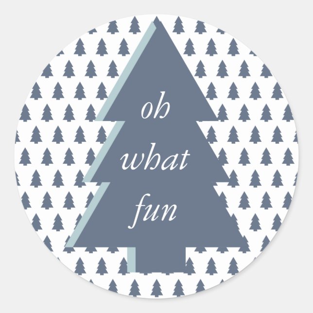 Sticker Rond Blue White Oh What Fun Christmas Tree Motif (Devant)