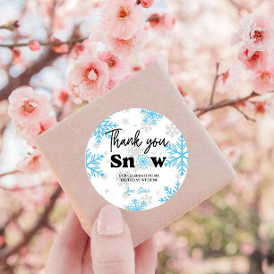 Sticker Rond Blue Winter Snowflake Merci Anniversaire