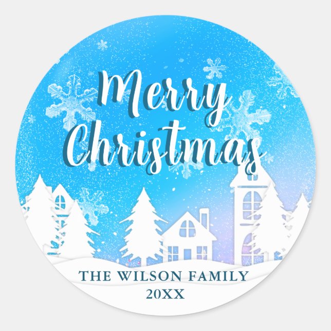 Sticker Rond Blue Winter Wonderland Joyeux Noël (Devant)