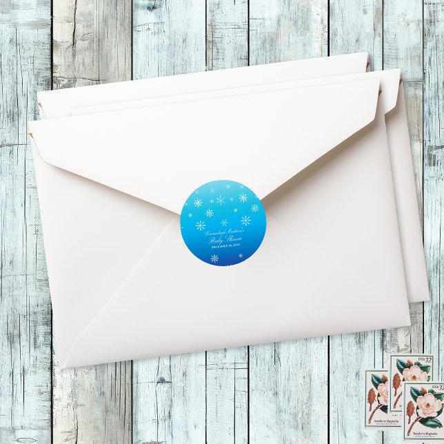 Sticker Rond Blue Winter Wonderland Snowflake Baby shower Favor (Créateur téléchargé)