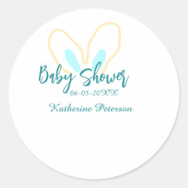 Sticker Rond Blue yellow baby shower name date animal ear cute