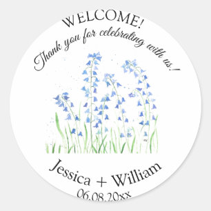 Sticker Rond Bluebells Bleu Aquarelle Floral Moderne Mariage