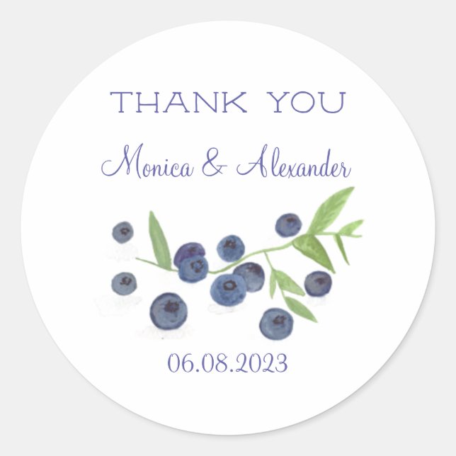Sticker Rond Blueberries Blueberry Fruits Mariage Merci (Devant)