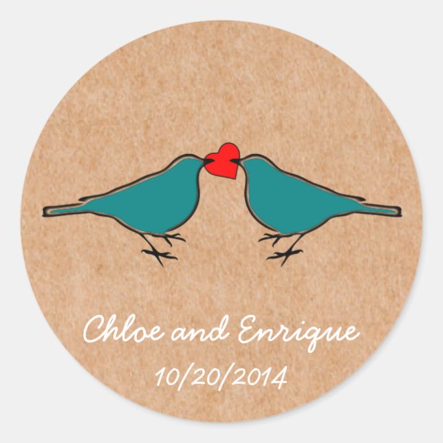 Sticker Rond Bluebirds et Love Heart Mariage (Devant)