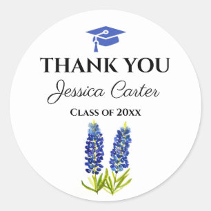 Sticker Rond Bluebonnets Floral Graduation Merci