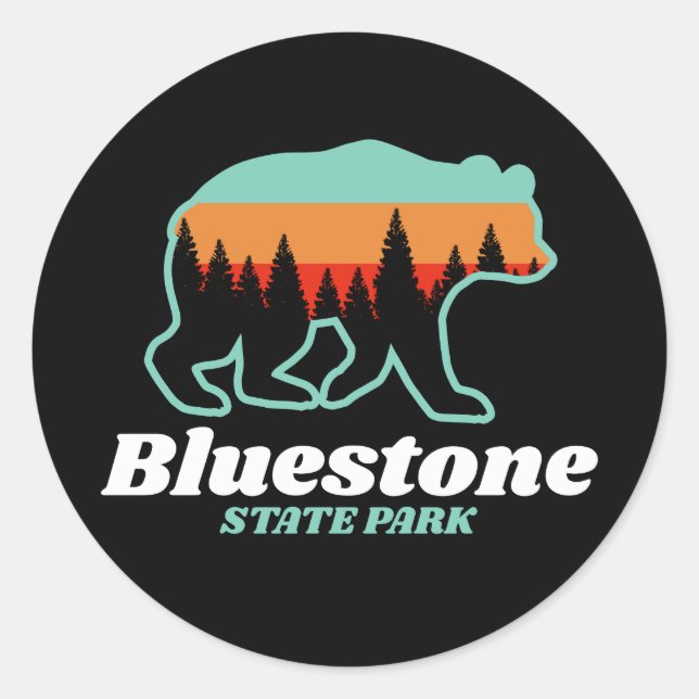 Sticker Rond Bluestone State Park West Virginia Bear Retro (Devant)