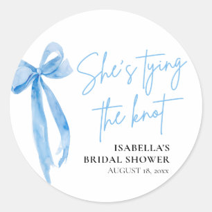 Sticker Rond Blush Blue Bow Elle Attache le Nœud Soirée de Mari