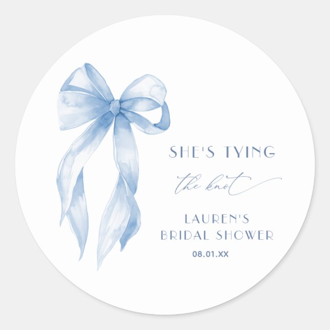 Sticker Rond Blush Blue Bow Elle Attache le Nœud Soirée de Mari (Devant)