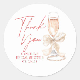 Sticker Rond Blush Cream Bow Prosecco Remerciement pour Enterre