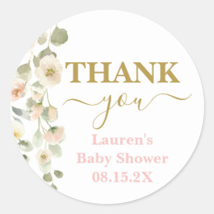 Sticker rond Blush Floral Baby shower Classic
