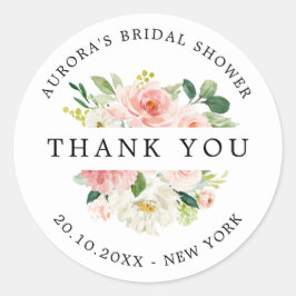 Sticker Rond Blush Floral Botanical Bridal douche merci