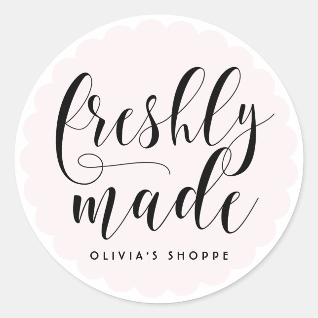 Sticker Rond Blush Fraîchement Fabriqué Moderne Calligraphie Bu (Devant)