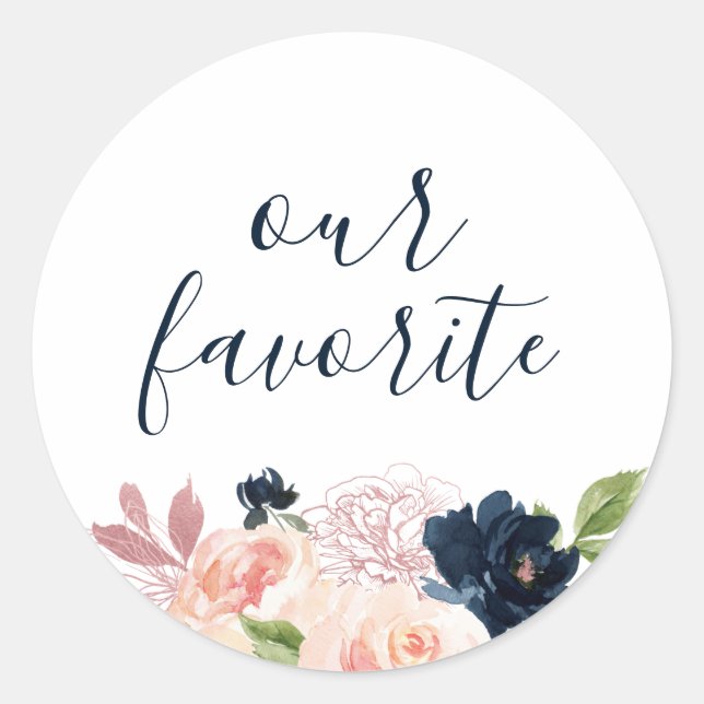Sticker Rond Blush & Navy Floral Notre favori (Devant)