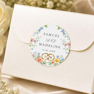 Sticker Rond Blush Pastel Douce Aquarelle Fleur Sauvage Floral