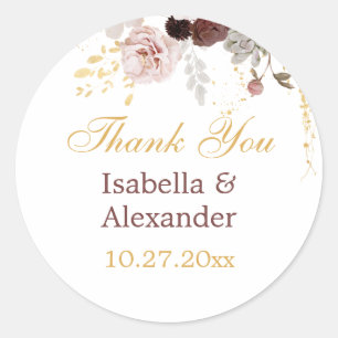 Sticker Rond Blush Peony & Gold Burgundy Merci floral