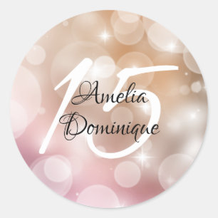 Sticker Rond Blush Pink Bokeh Quinceanera
