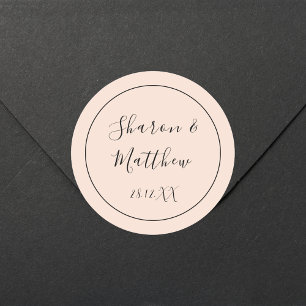 Sticker Rond Blush Pink Calligraphy Script Mariage Cadeau Favor