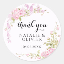 Blush Pink Roses Chic Wedding Thank You