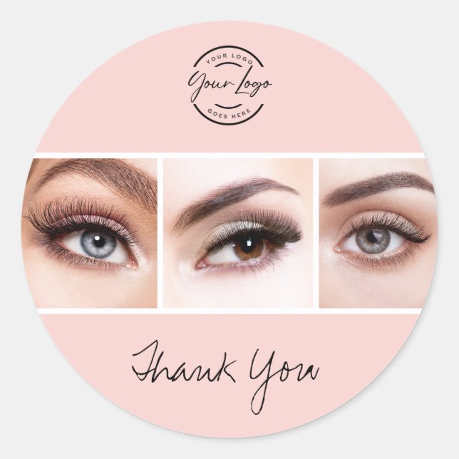 Sticker Rond Blush Pink Script Logo Photo Lashes Thank You (Devant)