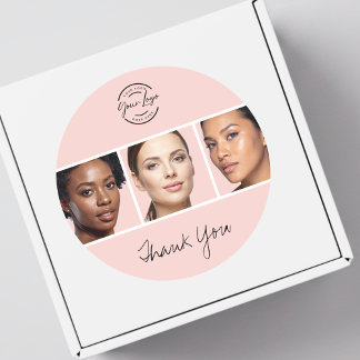 Sticker Rond Blush Pink Script Logo Photo Makeup Thank You