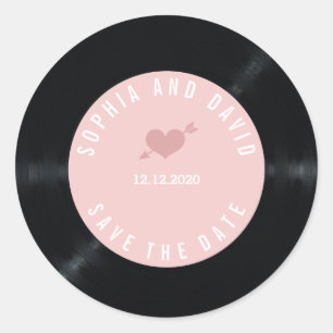 Sticker Rond Blush Retro Vinyl Enregistrement Mariage ENREGISTR
