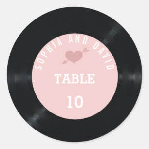 Sticker Rond Blush Retro Vinyl Record Mariage Numéro de table