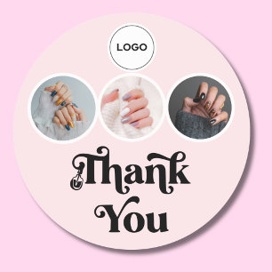 Sticker Rond Blush Rose 3 Photo Logo Nail Tech Merci