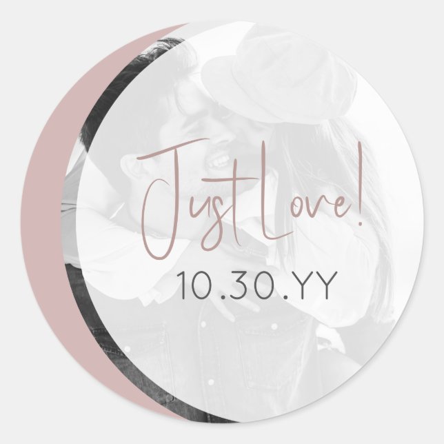 Sticker Rond Blush Rose Décontracté Just Love Mariage (Devant)