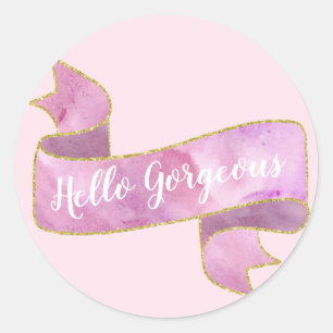 Sticker Rond Blush Rose Féminin Ruban Doré Magnifique
