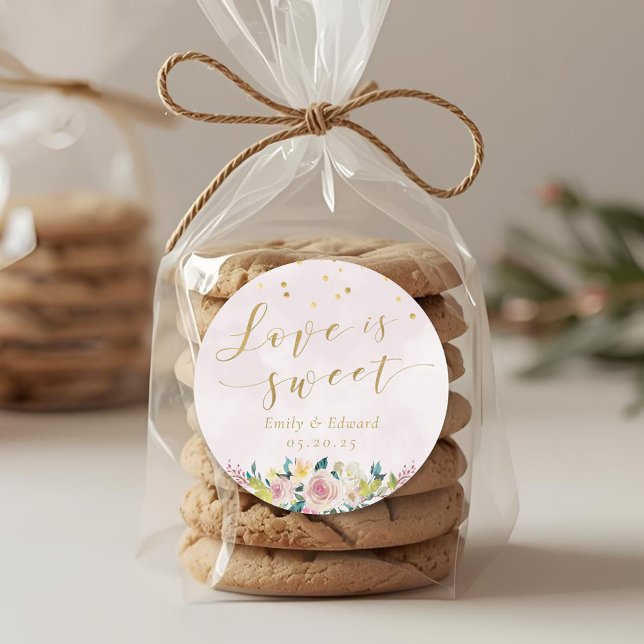 Sticker Rond Blush rose Floral Mariage Favor L'amour est doux (Créateur téléchargé)