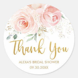 Sticker Rond Blush rose Floral Or Baby shower nuptial Favoriser