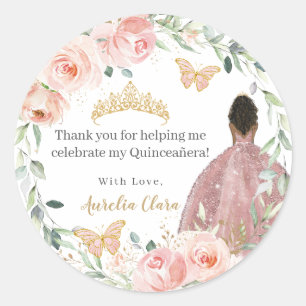 Sticker Rond Blush rose Floral Quinceañera Anniversaire Brown f