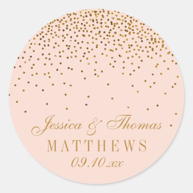 Sticker Rond Blush Rose & Gold Confetti Mariage Faveur (Devant)