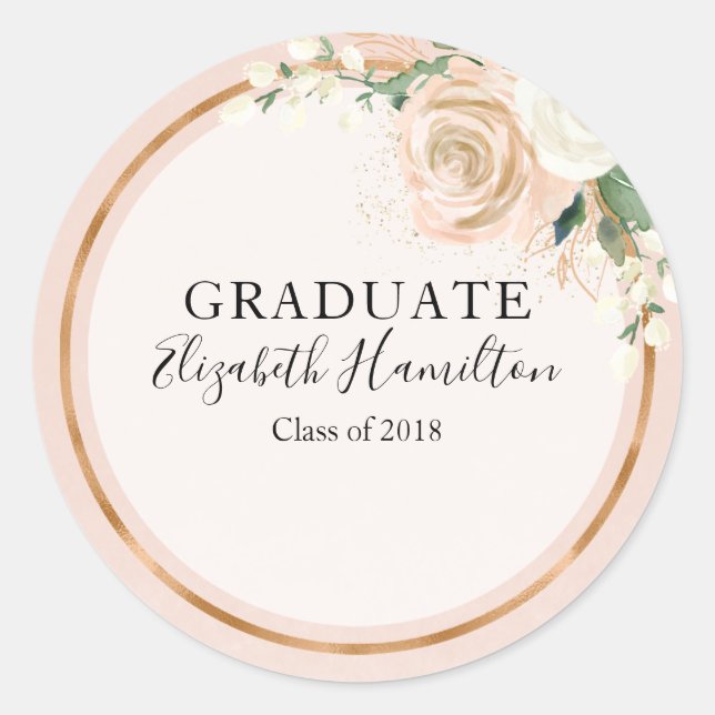 Sticker Rond Blush & Rose Gold Moderne Chic Floral (Devant)