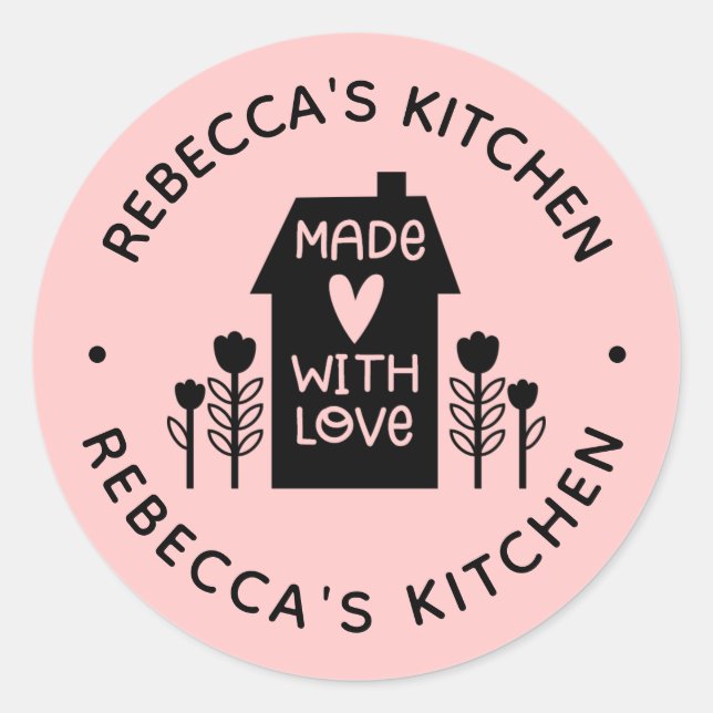 Sticker Rond Blush Rose Maison Fabriquée Avec Baguette Classiqu (Devant)