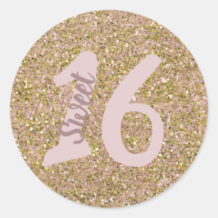 Sticker Rond Blush Rose & Or Glam Paillettes Cadeau de Fête