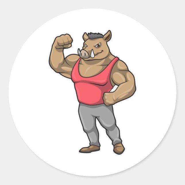 Sticker Rond Boar Bodybuilder Muscles Bodybuilding (Devant)